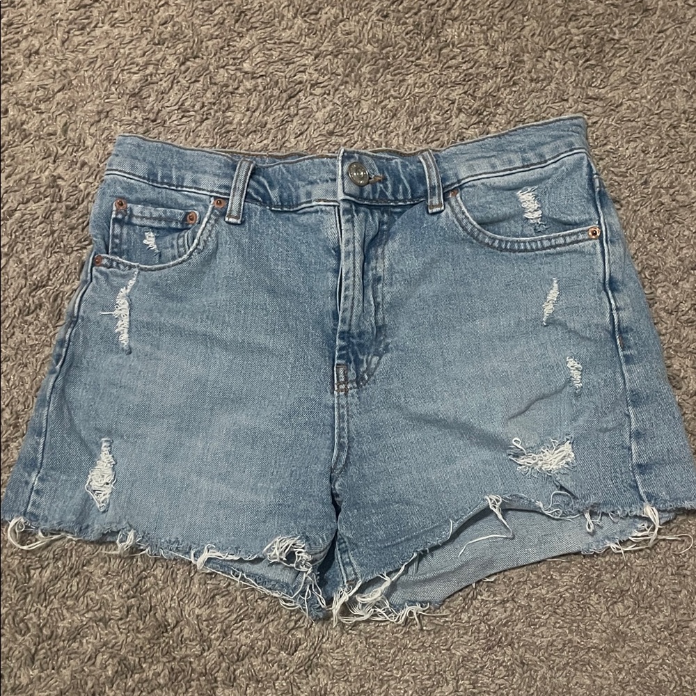 BDG Light Blue Distressed High-Rise Denim Shorts
